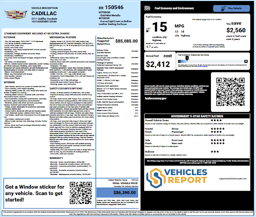 Vehicle history report preview