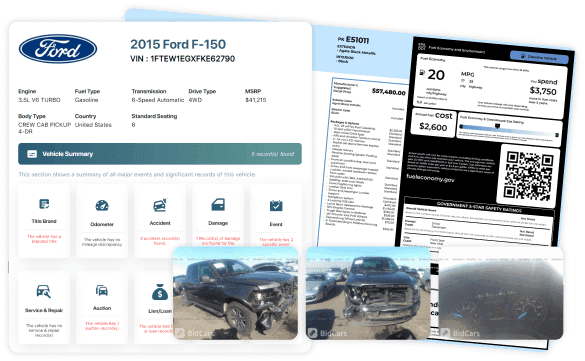 Sample vehicle history and window sticker report