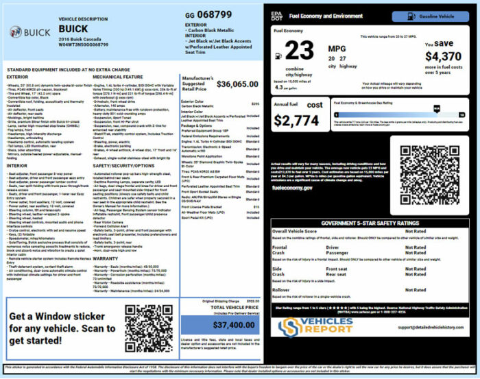 Buick window sticker report