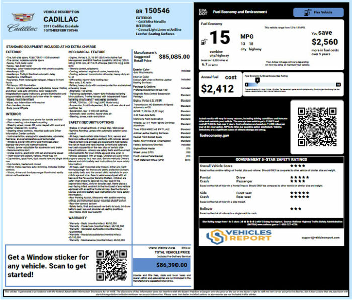 Cadillac window sticker lookup report