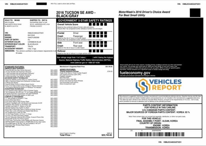 Hyundai Window Sticker Report