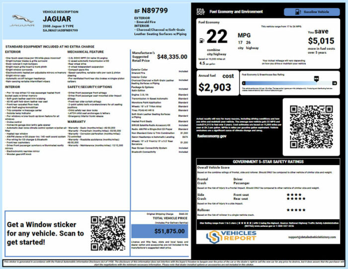 Jaguar Window Sticker Lookup