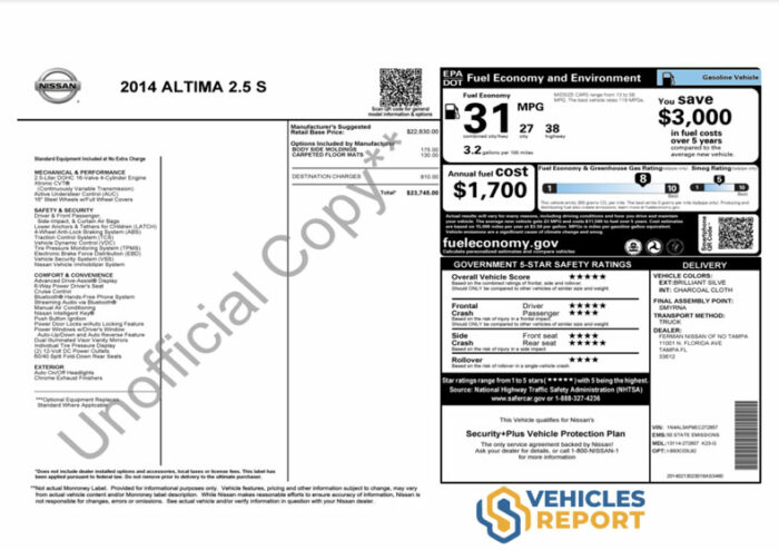 Nissan window sticker lookup tool
