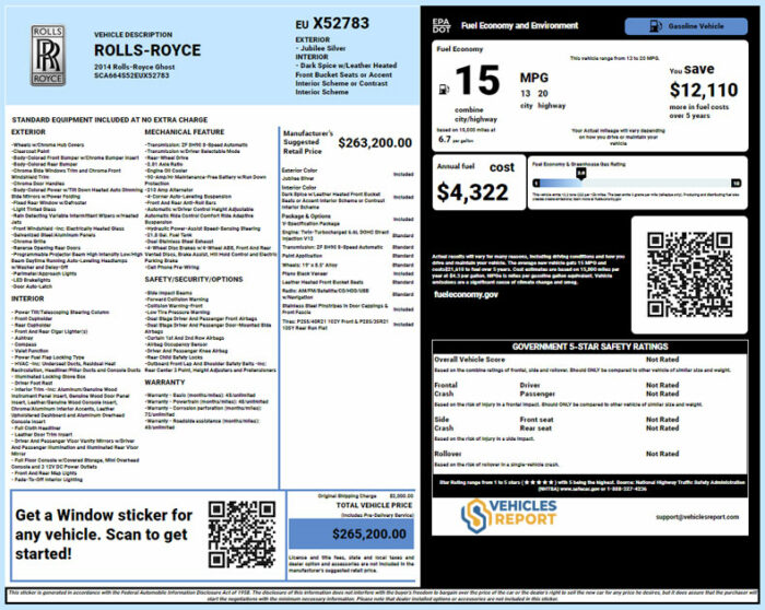 Rolls Royce window sticker lookup report