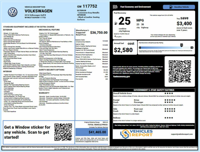 Volkswagen window sticker lookup by VIN