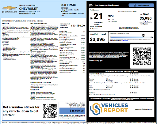 Chevrolet Window Sticker