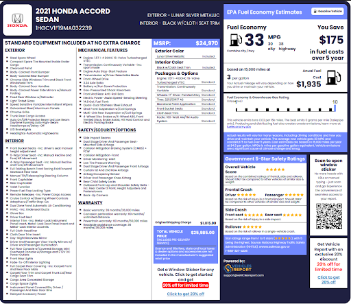 Honda Window Sticker