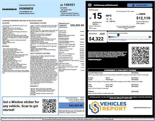 Hummer Window Sticker