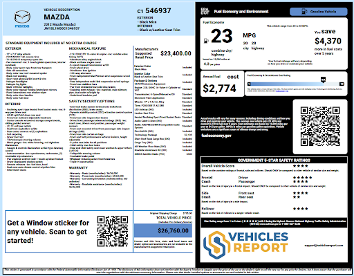 Mazda Window Sticker