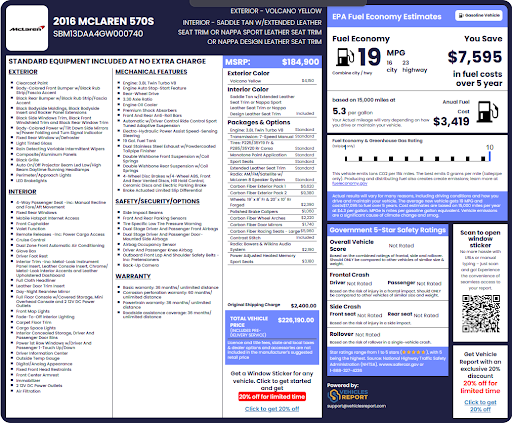 McLaren window sticker