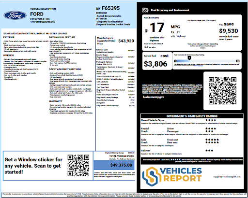 What information does a Ford Window Sticker provide?