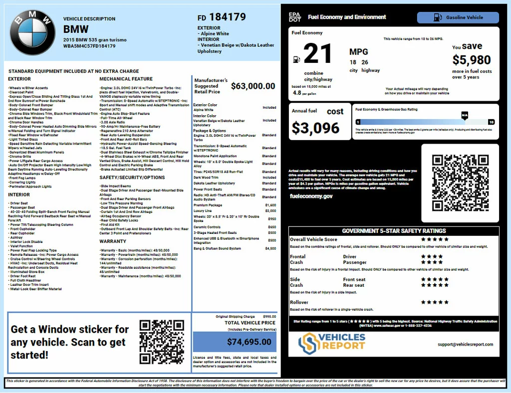 Lookup BMW Window Stickers By VIN - Vehicles Report