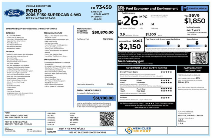 Ford window sticker lookup report