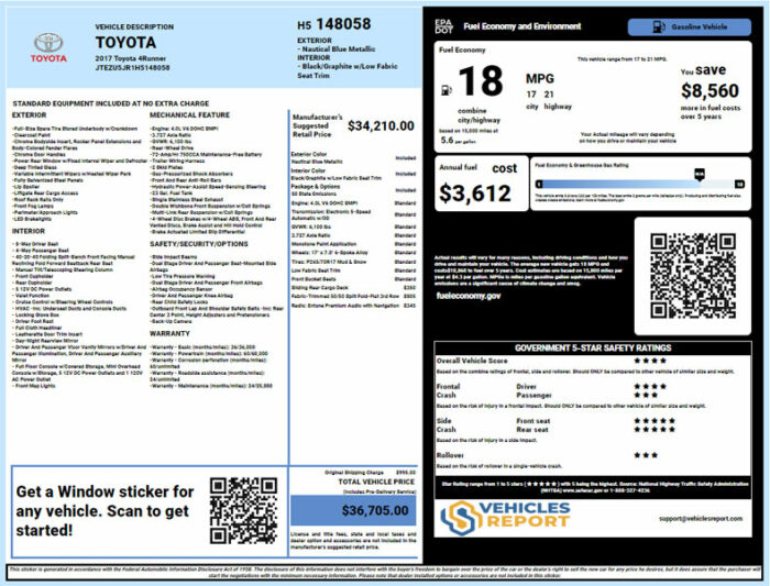 Toyota window sticker lookup