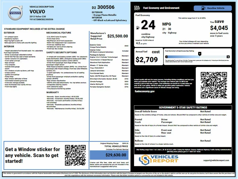 Lookup Volvo Window Stickers By VIN Vehicles Report